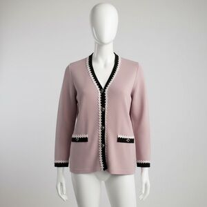 St. John Lavender Knit Button Up Cardigan Size 8 Old Money Quiet Luxury Designer